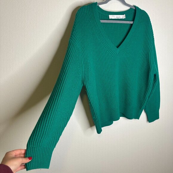 IRO Evolution Sweater XS Emerald Green Revolve 100% Wool Deep V Neck Pullover Lo - Picture 3 of 6